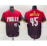 Men's Philadelphia Phillies #45 Zack Wheeler Red 2024 City Player Number Cool Base Jersey