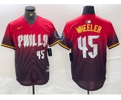 Men's Philadelphia Phillies #45 Zack Wheeler Red 2024 City Player Number Cool Base Jersey