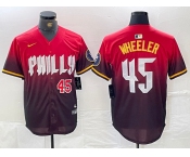 Men's Philadelphia Phillies #45 Zack Wheeler Red 2024 City Player Number Cool Base Jerseys
