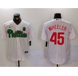 Men's Philadelphia Phillies #45 Zack Wheeler White Green Cool Base Stitched Jersey