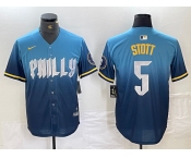 Men's Philadelphia Phillies #5 Bryson Stott Blue 2024 City Cool Base Stitched Jersey