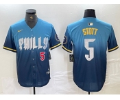 Men's Philadelphia Phillies #5 Bryson Stott Blue 2024 City Player Number Cool Base Stitched Jerseys