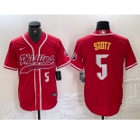 Men's Philadelphia Phillies #5 Bryson Stott Number Red Cool Base Stitched Baseball Jersey