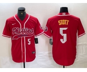 Men's Philadelphia Phillies #5 Bryson Stott Number Red Cool Base Stitched Baseball Jersey