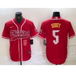 Men's Philadelphia Phillies #5 Bryson Stott Number Red Cool Base Stitched Baseball Jerseys