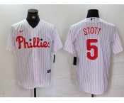 Men's Philadelphia Phillies #5 Bryson Stott White Pinstripe Stitched Cool Base Jersey