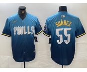 Men's Philadelphia Phillies #55 Ranger Suarez Blue 2024 City Cool Base Jersey