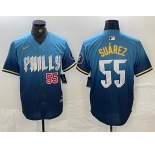 Men's Philadelphia Phillies #55 Ranger Suarez Blue 2024 City Player Number Cool Base Jerseys