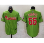 Men's Philadelphia Phillies #55 Ranger Suarez Green With Patch Stitched Cool Base Nike Jersey