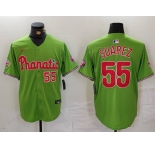 Men's Philadelphia Phillies #55 Ranger Suarez Number Green With Patch Stitched Cool Base Nike Jersey