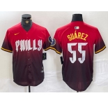 Men's Philadelphia Phillies #55 Ranger Suarez Red 2024 City Player Number Cool Base Jersey