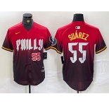 Men's Philadelphia Phillies #55 Ranger Suarez Red 2024 City Player Number Cool Base Jerseys