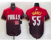 Men's Philadelphia Phillies #55 Ranger Suarez Red 2024 City Player Number Cool Base Jerseys