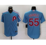 Men's Philadelphia Phillies #55 Ranger Suárez Blue Cool Base Stitched Jersey