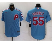 Men's Philadelphia Phillies #55 Ranger Suárez Blue Cool Base Stitched Jersey