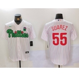 Men's Philadelphia Phillies #55 Ranger Suárez White Green Cool Base Stitched Jersey
