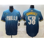 Men's Philadelphia Phillies #58 Seranthony Domínguez Blue 2024 City Connect Limited Stitched Jersey