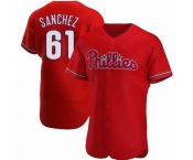 Men's Philadelphia Phillies #61 Cristopher Sanchez Red Flex Base Stitched Baseball Jersey