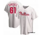 Men's Philadelphia Phillies #61 Cristopher Sanchez White Cool Base Stitched Baseball Jersey