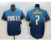 Men's Philadelphia Phillies #7 Trea Turner Blue 2024 City Connect Limited Stitched Jersey