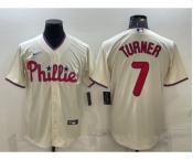 Men's Philadelphia Phillies #7 Trea Turner Cream Cool Base Stitched Baseball Jersey