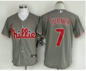 Men's Philadelphia Phillies #7 Trea Turner Grey Cool Base Stitched Baseball Jersey