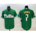Men's Philadelphia Phillies #7 Trea Turner Kelly Green Cool Base Jersey