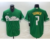 Men's Philadelphia Phillies #7 Trea Turner Kelly Green Cool Base Jersey