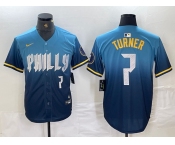 Men's Philadelphia Phillies #7 Trea Turner Number Blue 2024 City Connect Limited Stitched Jersey