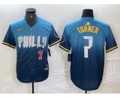 Men's Philadelphia Phillies #7 Trea Turner Number Blue 2024 City Connect Limited Stitched Jerseys