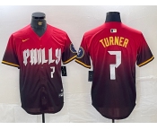 Men's Philadelphia Phillies #7 Trea Turner Red 2024 City Player Number Cool Base Jersey