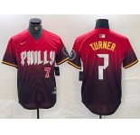 Men's Philadelphia Phillies #7 Trea Turner Red 2024 City Player Number Cool Base Jerseys