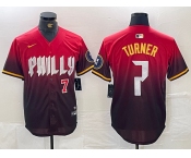 Men's Philadelphia Phillies #7 Trea Turner Red 2024 City Player Number Cool Base Jerseys