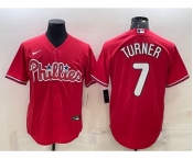 Men's Philadelphia Phillies #7 Trea Turner Red Cool Base Stitched Baseball Jersey