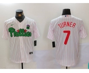 Men's Philadelphia Phillies #7 Trea Turner White Green Cool Base Stitched Jersey