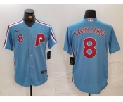 Men's Philadelphia Phillies #8 Nick Castellanos Number Light Blue Cooperstown Cool Base Jersey