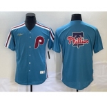 Men's Philadelphia Phillies Big Logo Blue Cooperstown Throwback Cool Base Nike Jersey