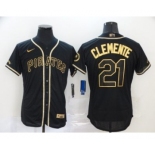 Men's Nike Pirates #21 Roberto Clemente Black Gold 2020 Baseball Flexbase Jersey