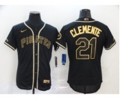 Men's Nike Pirates #21 Roberto Clemente Black Gold 2020 Baseball Flexbase Jersey