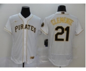 Men's Nike Pirates #21 Roberto Clemente White Gold 2020 Baseball Flexbase Jersey