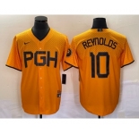 Men's Pittsburgh Pirates #10 Bryan Reynolds Gold 2023 City Connect Stitched Jersey 1