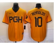 Men's Pittsburgh Pirates #10 Bryan Reynolds Gold 2023 City Connect Stitched Jersey 1