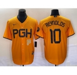 Men's Pittsburgh Pirates #10 Bryan Reynolds Gold 2023 City Connect Stitched Jersey