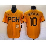 Men's Pittsburgh Pirates #10 Bryan Reynolds Number Gold 2023 City Connect Stitched Jersey2