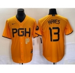 Men's Pittsburgh Pirates #13 KeBryan Hayes Gold 2023 City Connect Stitched Jersey