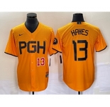 Men's Pittsburgh Pirates #13 KeBryan Hayes Number Gold 2023 City Connect Stitched Jersey