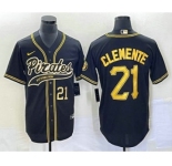 Men's Pittsburgh Pirates #21 Roberto Clemente Number Black Cool Base Stitched Baseball Jersey
