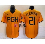 Men's Pittsburgh Pirates #21 Roberto Clemente Number Gold 2023 City Connect Stitched Jersey
