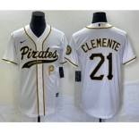Men's Pittsburgh Pirates #21 Roberto Clemente Number White Cool Base Stitched Baseball Jersey