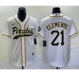 Men's Pittsburgh Pirates #21 Roberto Clemente White Cool Base Stitched Baseball Jersey